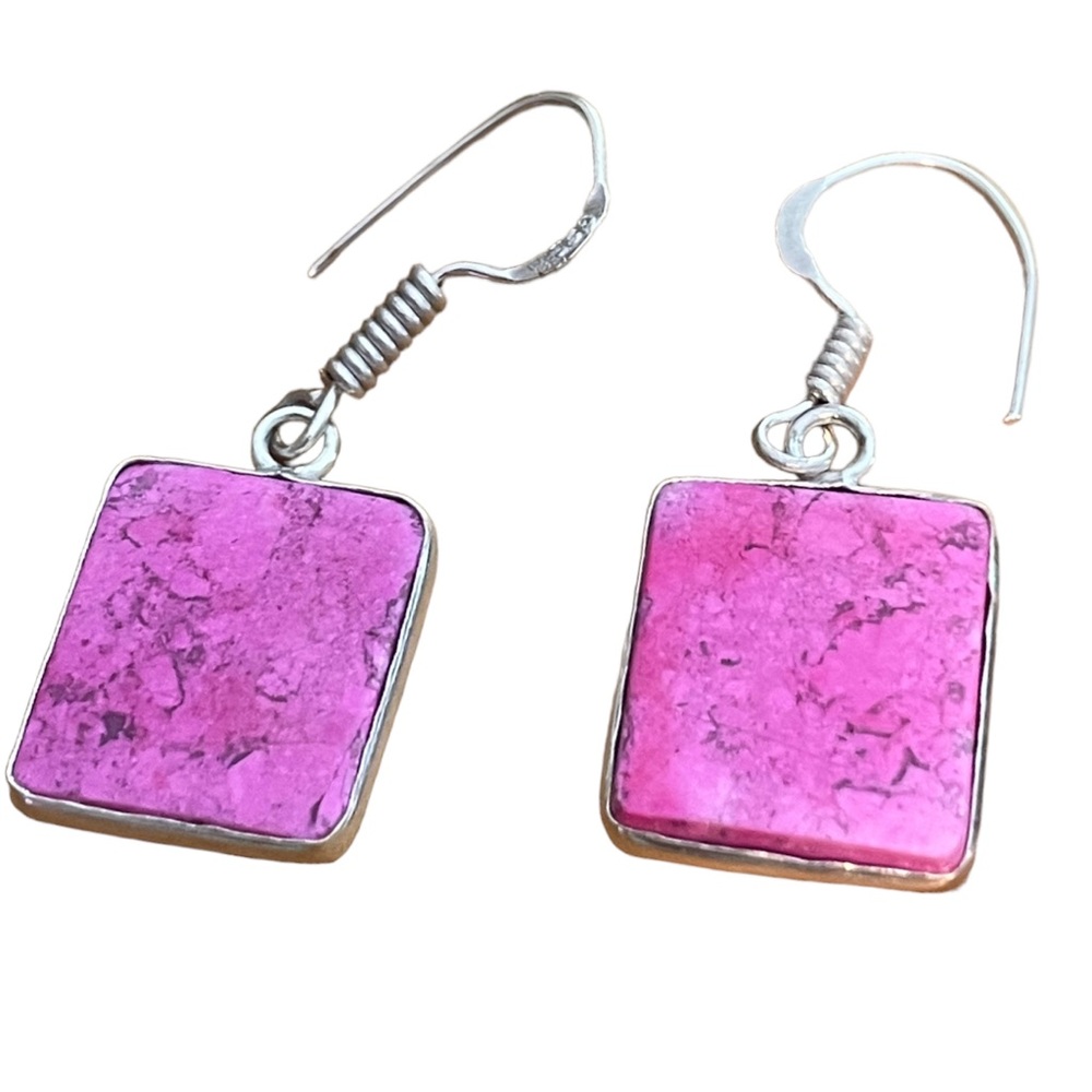 2/$30 Pink Dendrite Opal 925 Sterling‎ Silver Hanging Earrings Gemstone New